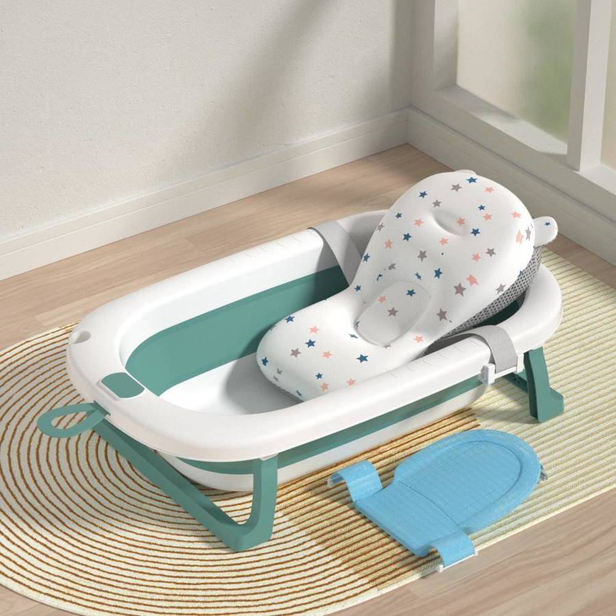 Foldable bath tub for your baby with thermometer and cushion