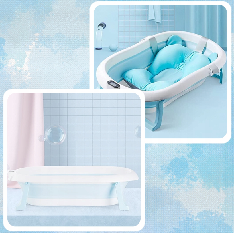Foldable bath tub for your baby with thermometer and cushion BLUE