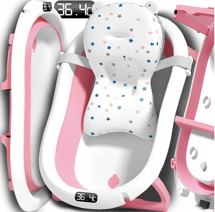 Foldable bath tub for your baby with thermometer and cushion PINK